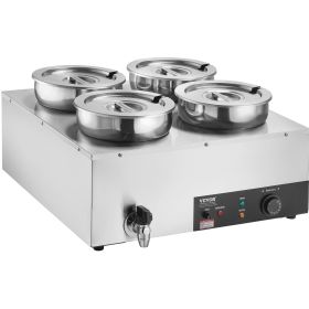 VEVOR Electric Soup Warmer, Four 7.4QT Stainless Steel Round Pot 86~185°F Adjustable Temp