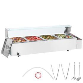 VEVOR Commercial Electric Food Warmer Countertop Buffet 4*8Qt with Glass Shield