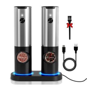 Electric Salt and Pepper Grinder Rechargeable Charging Base Automatic Salt Mill LED Indicator Adjustable Coarseness One Hand Easy Operation (Option: 4205)