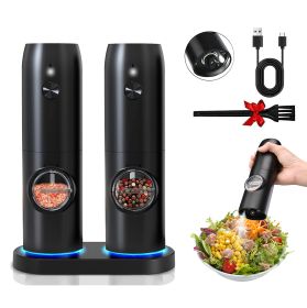 Electric Salt and Pepper Grinder Rechargeable Charging Base Automatic Salt Mill LED Indicator Adjustable Coarseness One Hand Easy Operation (Option: 4206)