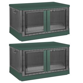 2Pcs 32L Foldable Storage Bins with Lid Collapsible Stackable Closet Organizer Containers with Front Door Lock 4Pcs Wheels (Capacity: 32L, Color: green)