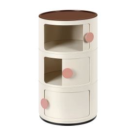 3-tier Round Bedside Table, Multi-storey Storage Unit, Drawer Type Home Organizer For Bedroom, Office, Living Room And Kitchen (Color: Beige)