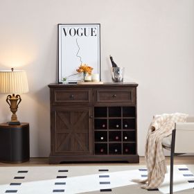 Farmhouse Buffet Cabinet with Storage Sideboard with 2 Drawers, Wine Bar Cabinet with Removable Wine Racks Storage Shelves (Material: MDF, Color: Espresso)