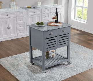 Mobile Rolling Kitchen Island Trolley Serving Cart with Underneath Drawer & Slide-Out Wire Storage Basket (Main Color: Grey, Main Material: Wood)