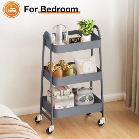3 Tier Small Rolling Cart, Metal Utility Storage Organizer Kitchen Trolley Bathroom Laundry Room Bar Office Shelves (Color: as picture)